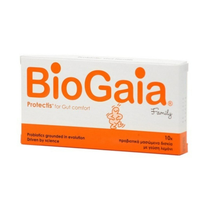 Supliment alimentar probiotic pentru toata familia, BioGaia, Aroma de lamaie, 10 tablete masticabile