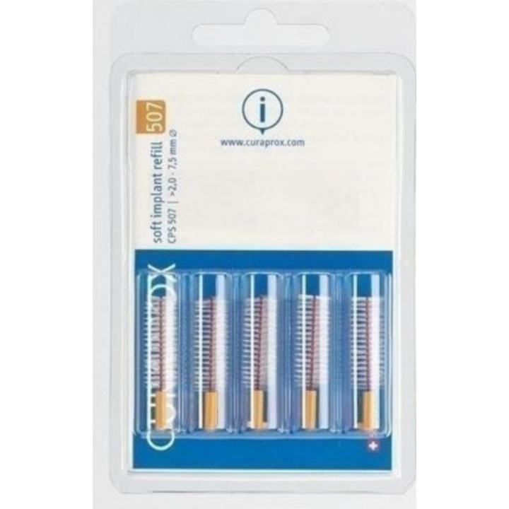 Set 5 rezerve interdentare pentru implanturi, Curaprox, CPS 507, Soft, Alb/Portocaliu