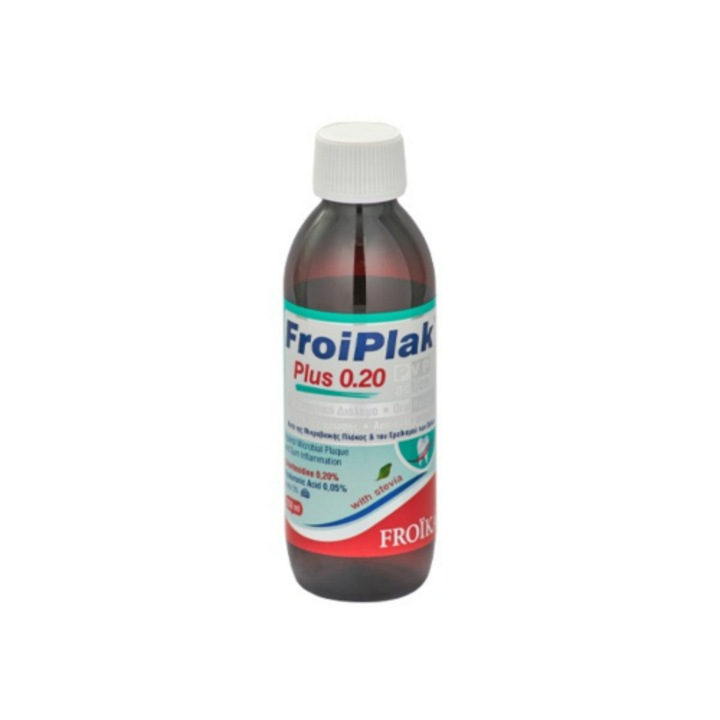 Apa de gura Froika FROIPLAK PLUS 0,2% PVP, 250 ml, antiseptic, pentru placi dentare