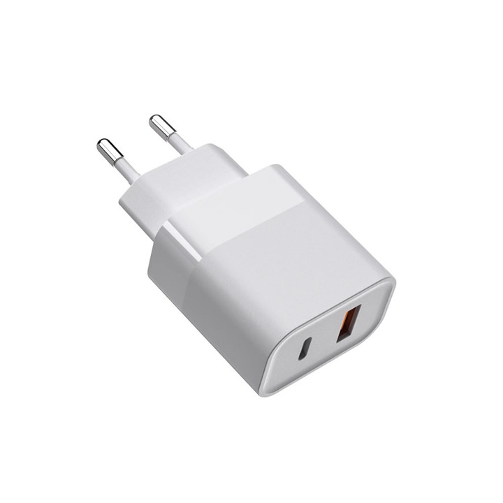 Зарядно устройство, Zamo®, Uslion, вход 100-240V, изход 5V, 3A, бързо зареждане 20W, USB порт, Type-C, цвят бял