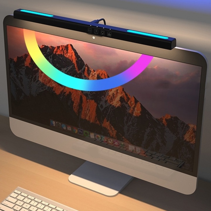 LED lámpa monitorhoz, RGB Gaming háttérvilágítás, VisionHub®, 7 színnel állítható, fény hőmérséklet szabályozás 2900k-6200k, USB, érintésvezérlés, állítható fényerő, 40 CM