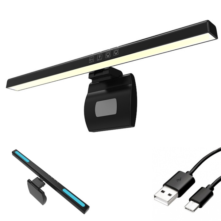 Lampa LED pentru monitor, RGB Gaming Backlight, VisionHub®, Reglabila cu 7 culori, Reglare temperatura lumina 2900k-6200k, USB, touch control, Intesitate Ajustabila, 40 CM