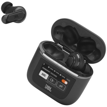Casti audio true wireless in-ear JBL Tour Pro 2, Smart Case, True Adaptive Noise Cancelling, Smart Ambient, Spatial Sound, Negru