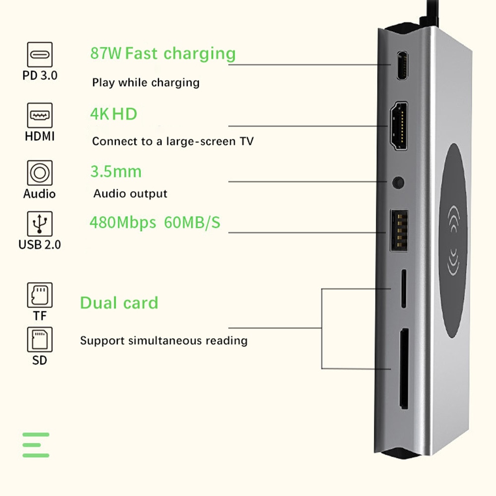 Adaptor Docking Station In Jeswo Wireless Charging K Hdmi Gigabit Ethernet Vga X