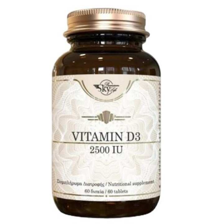 Supliment alimentar cu vitamina D3, Sky Premium Life, Pentru sistemul osos/imunitar, 60 tablete
