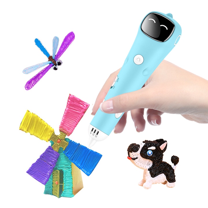 3D ceruza 3D objektumok létrehozásához, rajzolásához, PCL filament 1,75 mm, alacsony hőmérsékletű, USB csatlakozóval, gyermekbiztos, Kék