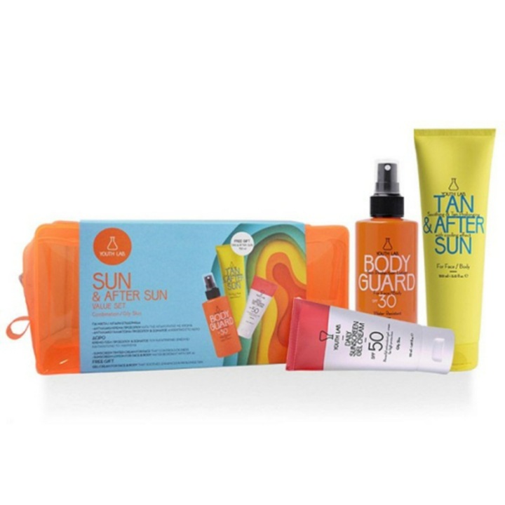 Set produse protectie solara, Youth Lab, Pentru piele grasa/mixta, Gel + crema protectie + crema bronzanta, 50 SPF, 50 + 200 + 150 ml