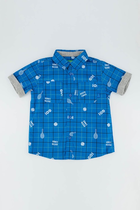 United Colors of Benetton, Риза с шарки и джобове, Син/Сив