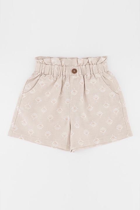 United Colors of Benetton, Pantaloni scurti din amestec de in cu talie inalta, Gri deschis