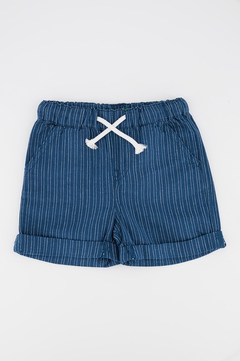 United Colors of Benetton, Pantaloni scurti din amestec de in cu talie elastica, Albastru inchis