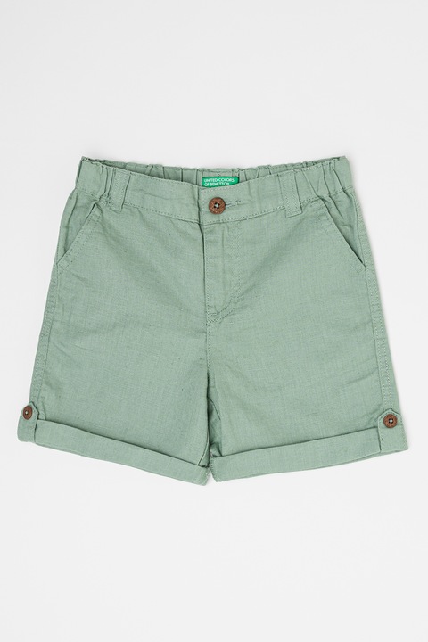 United Colors of Benetton, Pantaloni chino scurti din amestec de in, Verde sparanghel