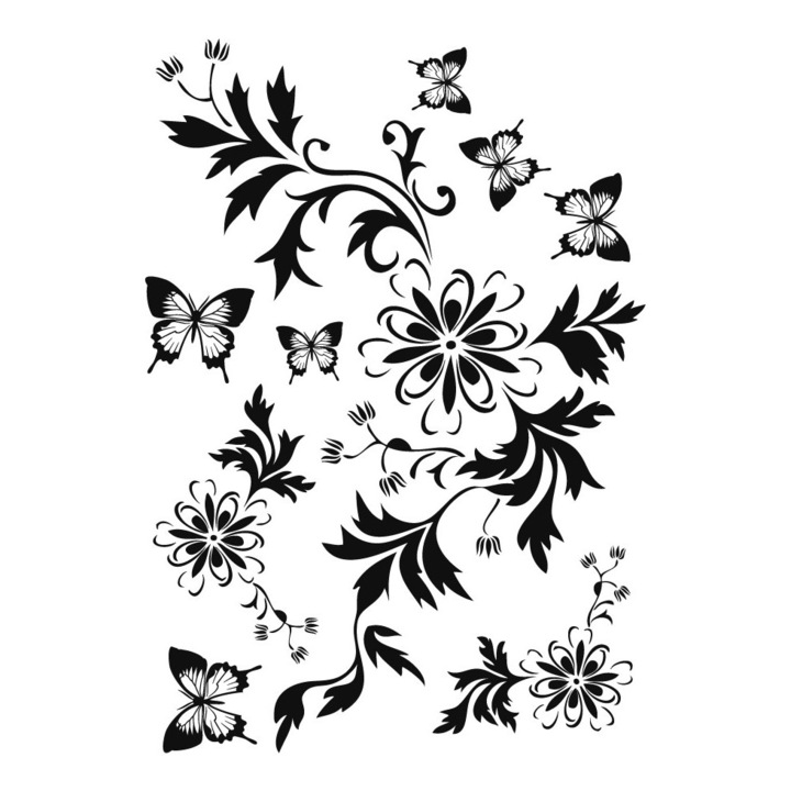 Sticker decorativ - Compozitie de flori si fluturi 50x70cm