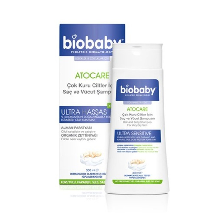 Sampon Biobaby Atocare pentru par si corp ten foarte uscat 300 ml