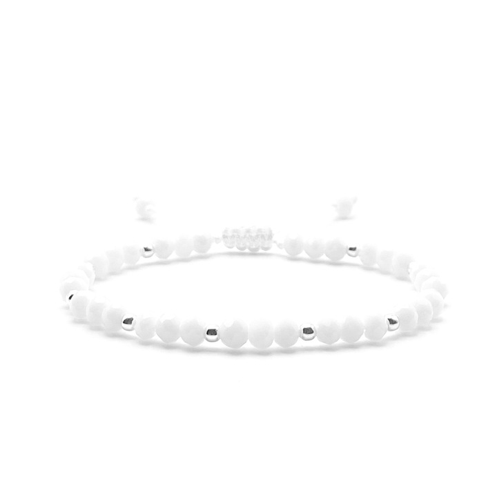 Bratara cu bile din Argint 925 si Cristale Albe, snur reglabil