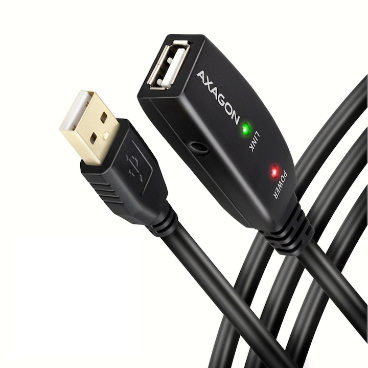 AXAGON ADR-215 USB 2.0 удължителен кабел, USB тип AF - USB тип AM, 15 м, черен