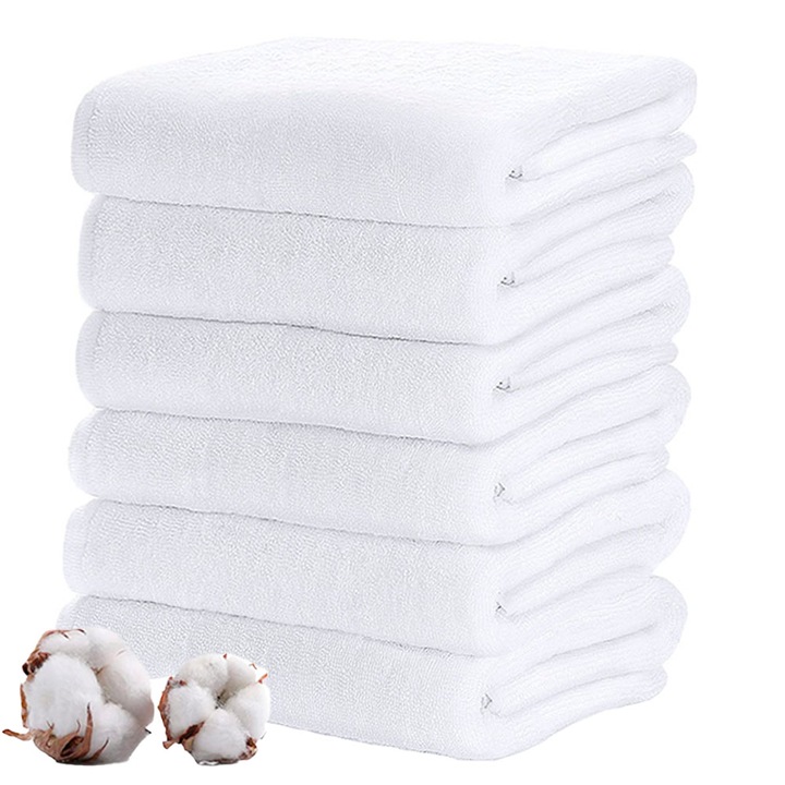 Комплект от 6 кърпи за тяло, Kottony, модел Horeca Classic, 100% памук, 400 г/м², 70 x 140 см, бяла