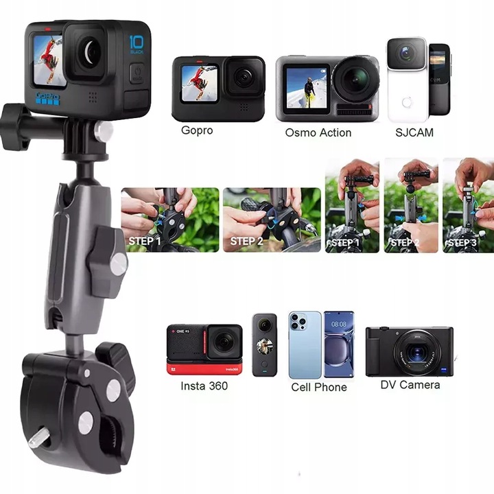 Универсална стойка за кормило с рамо и GoPro монтаж TELESIN за екшън камери - алуминий GP-HBM-001