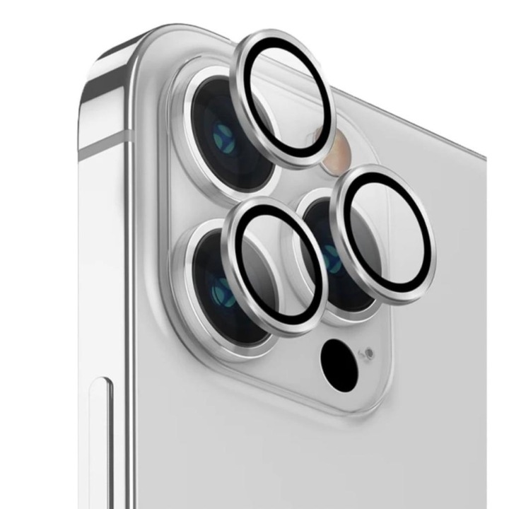 Set Lentile de Protectie pentru Camera Foto compatibile cu Apple Iphone 13 Pro/13 Pro Max, Sticla Securizata 9H, Easy Application, Silver