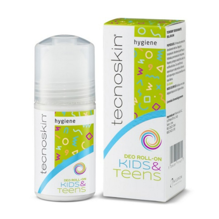 Deodorant roll-on Tecnoskin Kids & Teens 50ml, 24 ore protectie, fara aluminiu, fara parabeni