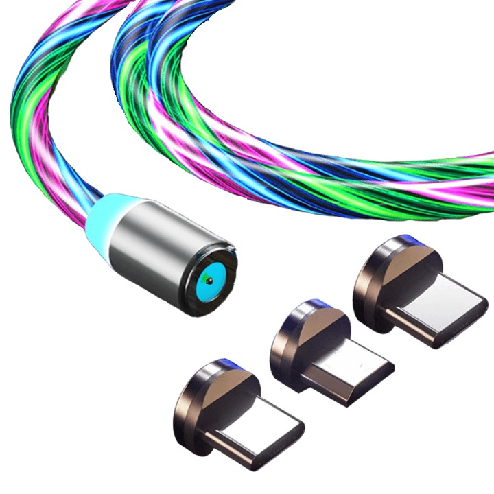 Cablu alimentare magnetic universal, iluminat colorata, 1m