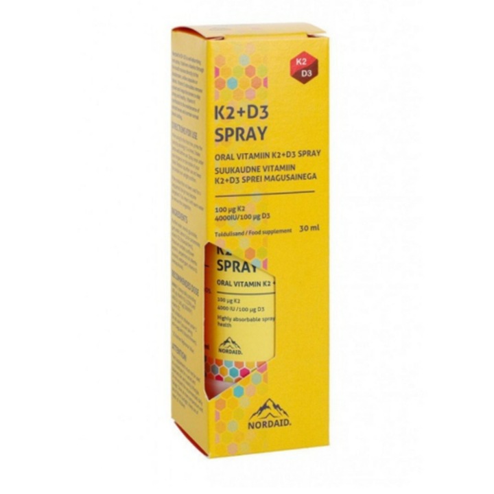 Spray vitamine K2/D3, Nordaid, Pentru sistemul osos/imunitar, 30 ml