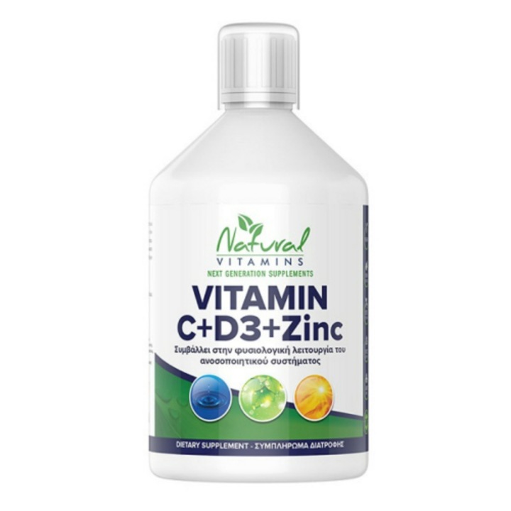 Complex Vitamina C+D3+ Zinc, Natural Vitamins, Gust de portocala, 500 ml