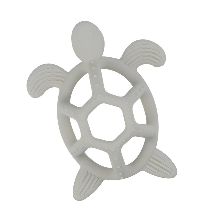 ZEQAS Fogzójáték babáknak, vonzó teknős alakú kialakítás, könnyen kezelhető és mosható, élelmiszeripari minőségű szilikonból készült, BPA-mentes, biztonságos és kényelmes az íny számára, 3 hónapos kortól, szürke