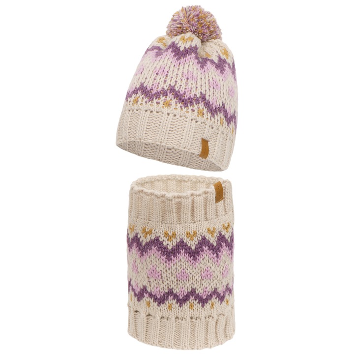 Set caciula si fular circular, Pentru copii, Nandy, Bej, 46-54