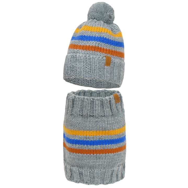 Set caciula si fular circular de iarna, Pentru copii, Nandy, Gri, 46-54