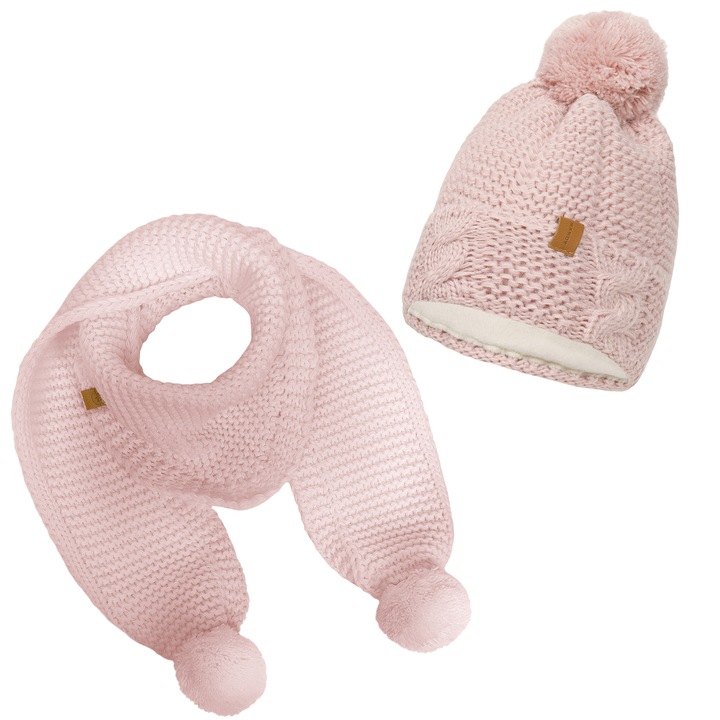 Set caciula si esarfa, Pentru copii, Nandy, Roz, 46-54
