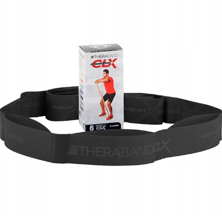 Banda de exercitii inovatoare Thera-Band CLX, 2m, cu 11 bucle consecutive pentru prindere versatila, ideala pentru antrenamente de forta, rezistenta special heavy, negru