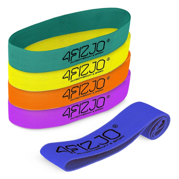 5 db-os elasztikus fitneszszalag készlet, 4Fizjo, Gumi, Multicolor