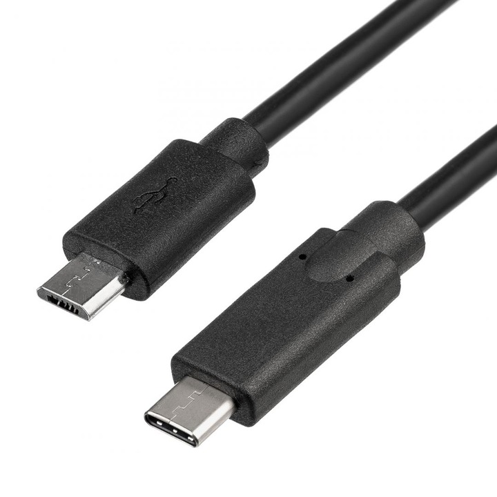 Кабел, Akyga, Micro USB/USB Type-C, 1 м, черен