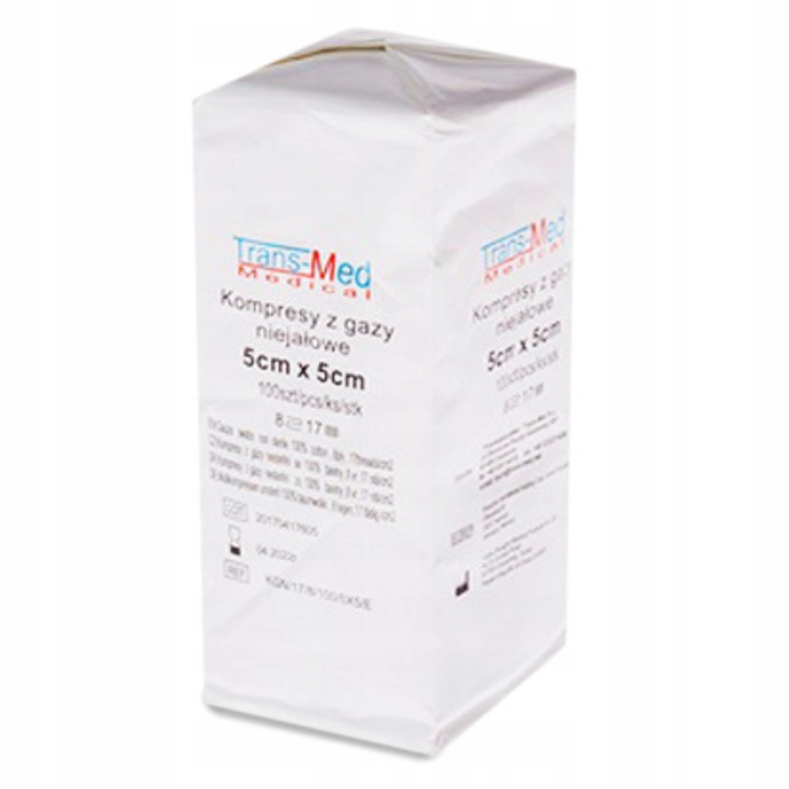 Set 100 comprese din tifon sterile, Trans-Med, 5x5 cm, Alb