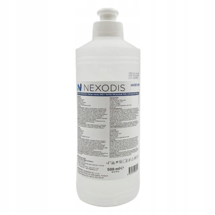 Gel pentru ecografie si ultrasunete Nexodis, hipoalergenic si hidrosolubil, pe baza de apa, asigura o transmisie excelenta a undelor sonore, nu irita pielea, 500 ml