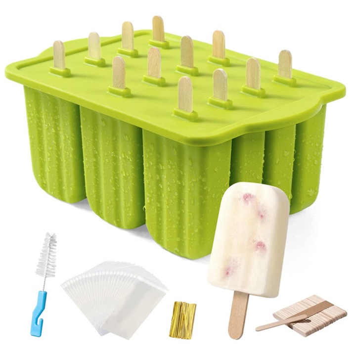 Set forme de inghetata, Klenzo, Silicon, 12 forme, Verde