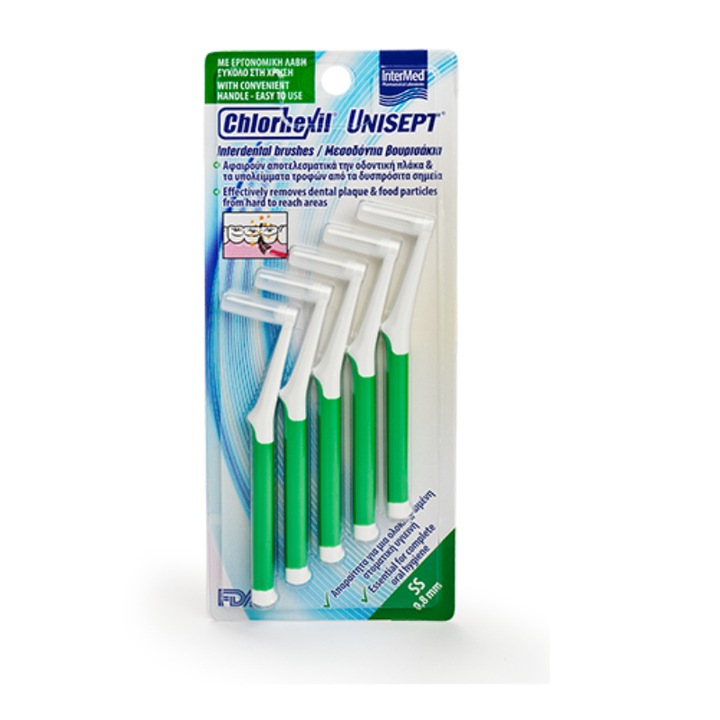 Set 5 periute de dinti interdentare, Chlorhexil, 0.8mm, Verde