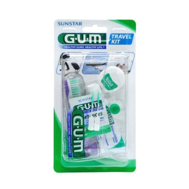 Комплект за грижа за зъбите за пътуване, Gum, 4 части