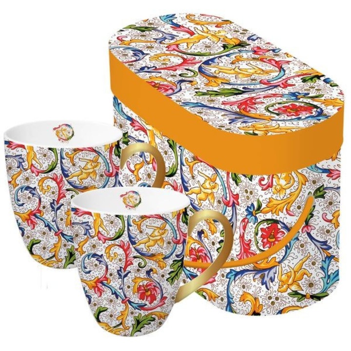 Set 2 cani PPD Florentina, Portelan, multicolor, 350 ml