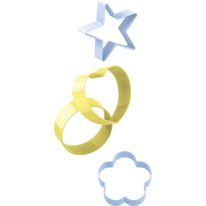 Set 4 forme pentru biscuiti, KitchenCraft, Inox, 8 cm, Galben/Albastru