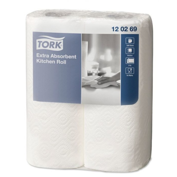Set 2 role prosoape de hartie, Tork, 2 straturi, Alb