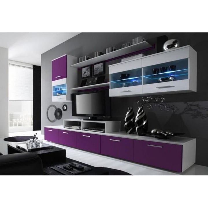 Set mobila sufragerie RUFUS I, alb/violet lucios