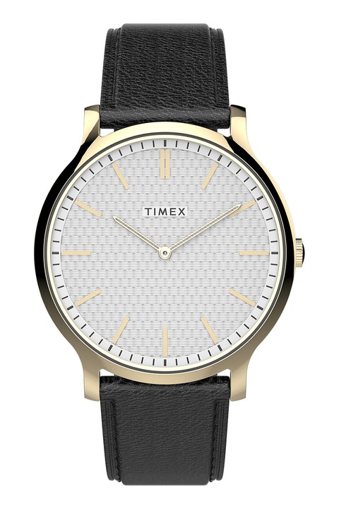 Timex, Часовник с кожена каишка, 40 мм, Златист, Черен