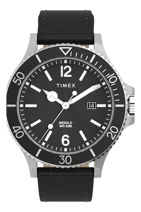 Timex, Часовник Harborside Coast с лого - 43 мм, Черен