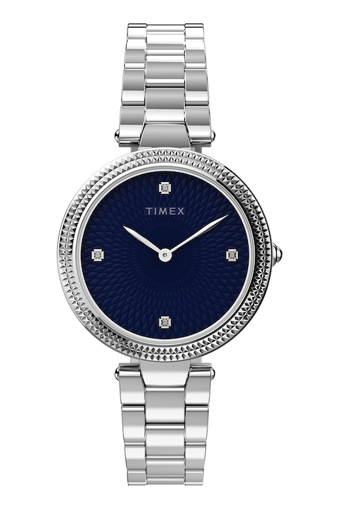 Timex, Часовник City с кристали - 32 мм, Сребрист, Тъмносин