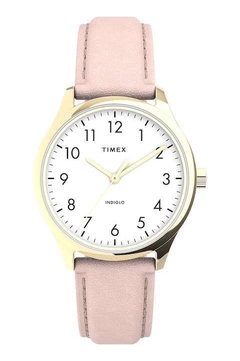 Timex, Ceas cu o curea de piele Easy Reader, 32 MM, Auriu, Roz prafuit