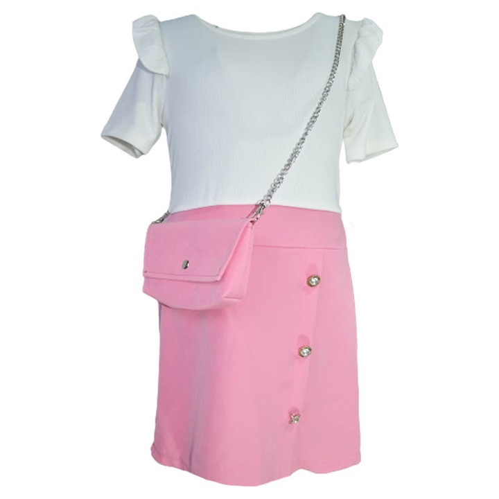 Set 2 piese rochie eleganta cu maneca scurta si geanta pentru fete New Collection 270323-46-122-128, Roz 94382