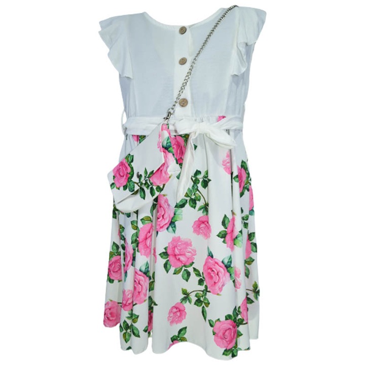 Set 2 piese rochie eleganta cu maneca scurta si geanta pentru fete New Collection 270323-48-98-104, Alb 94394