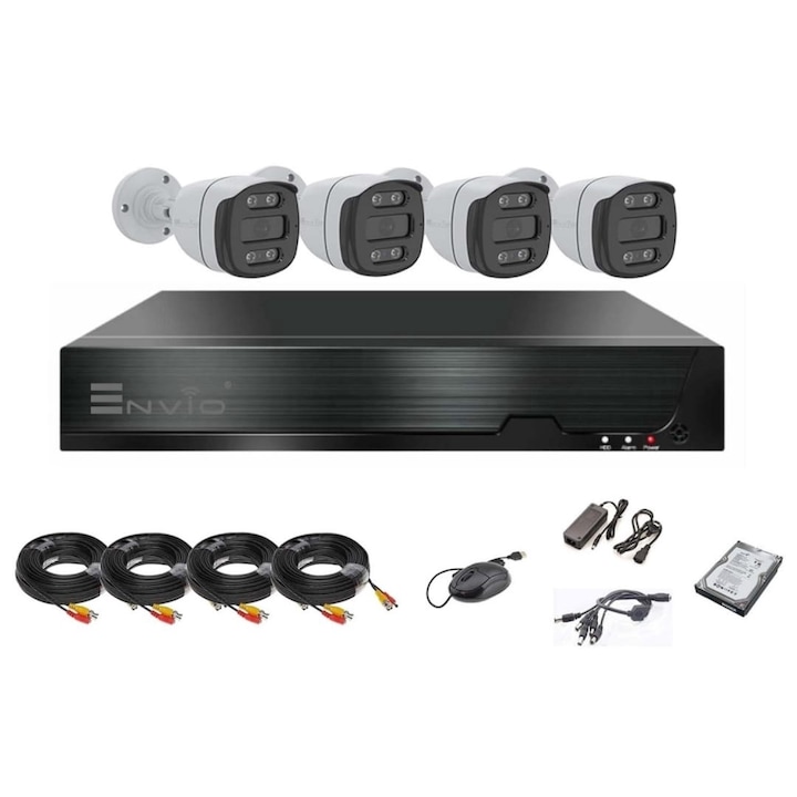 Kit/sistem supraveghere video complet ENVIO cu 4 camere FULL COLOR rezolutie 8MP 4K LITE AESS-KIT4CHBFP60H800L-WHDD