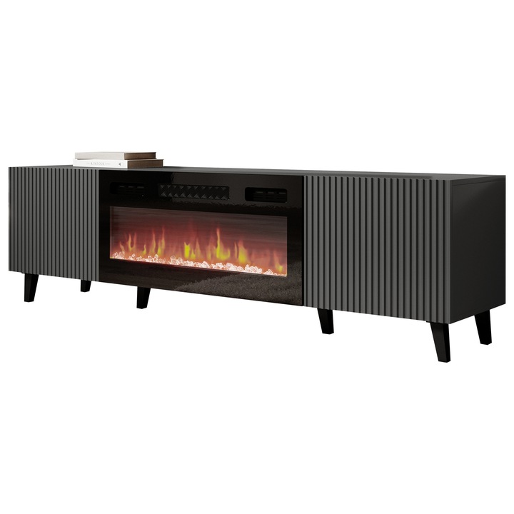 Comoda TV cu semineu Tilderi Grey 180, MIRJAN24, antracit, 181x50x42 cm